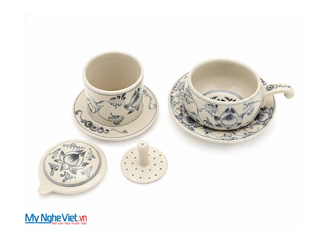 Bộ Quà Tặng Phin Cà Phê Gốm Vẽ Sen Xanh Thấp và Hộp Quà Tặng Cao Cấp CBMNV-CF004/1
