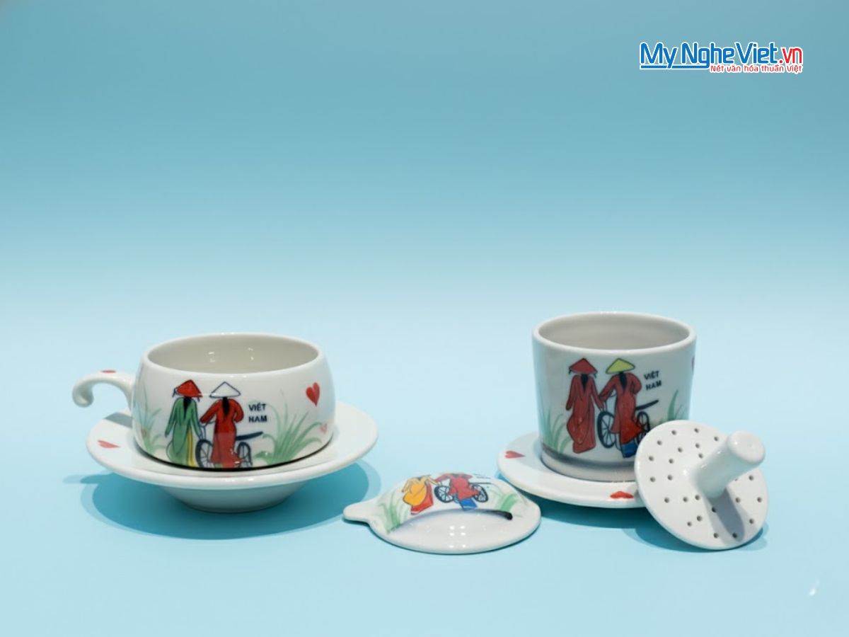 Phin cà phê thấp vẽ 2 cô gái CFVH004.4-1