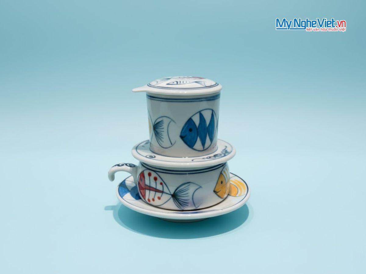 Phin cà phê thấp vẽ cá màu lớn CFVH004.3