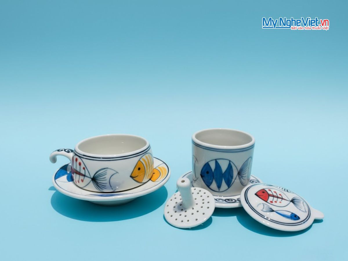 Phin cà phê thấp vẽ cá màu lớn CFVH004.3