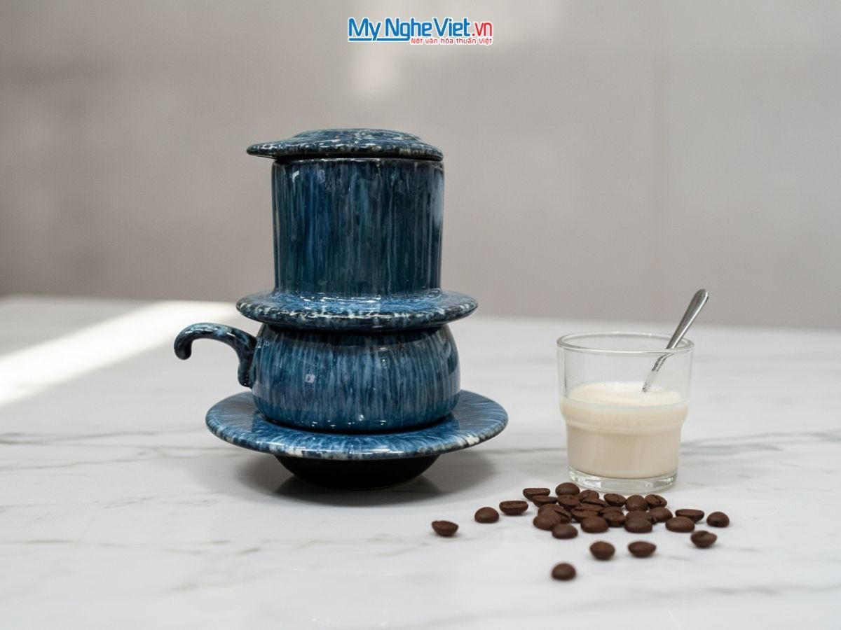 Bộ quà tặng Phin cà phê thấp men hỏa biến và Hộp quà tặng cao cấp MNV-CFVH03