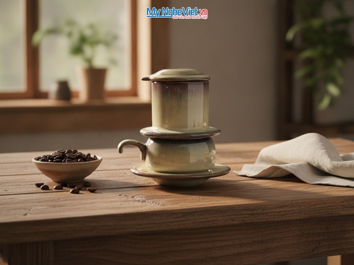 Bộ quà tặng Phin cà phê thấp men hỏa biến và Hộp quà tặng cao cấp MNV-CFVH03/2