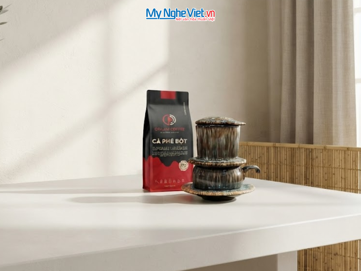 Set quà tặng gốm sứ - Quà tặng doanh nghiệp - Phin cà phê men hỏa biến & Gói cà phê rang xay