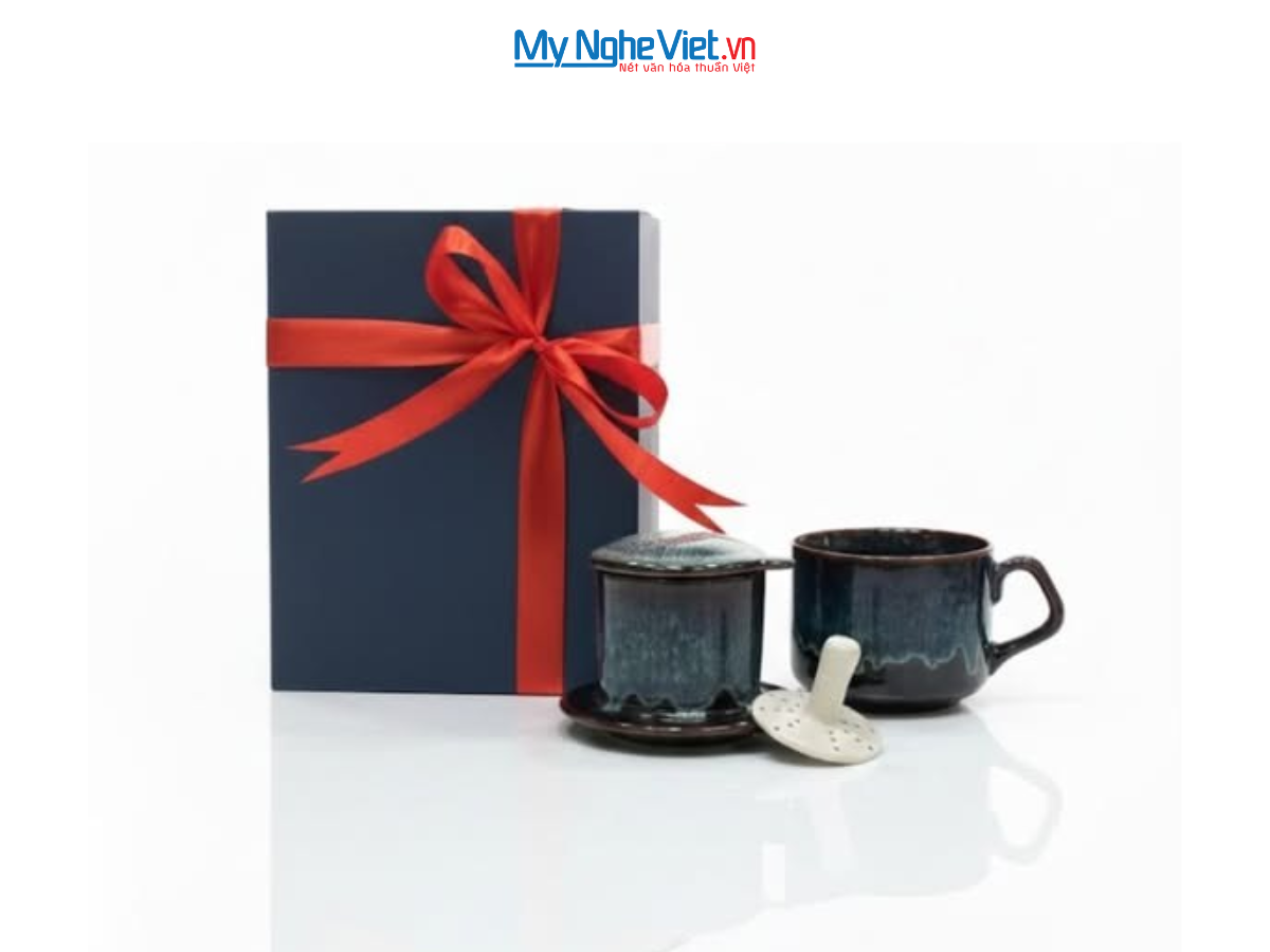 Set quà tặng gốm sứ - Quà tặng doanh nghiệp - Phin cà phê thấp men hỏa biến CBGHN001-2