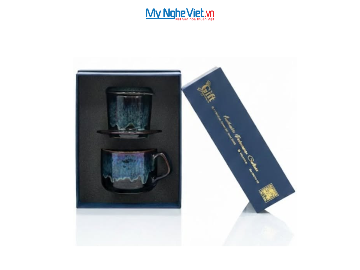 Set quà tặng gốm sứ - Quà tặng doanh nghiệp - Phin cà phê thấp men hỏa biến CBGHN001-2