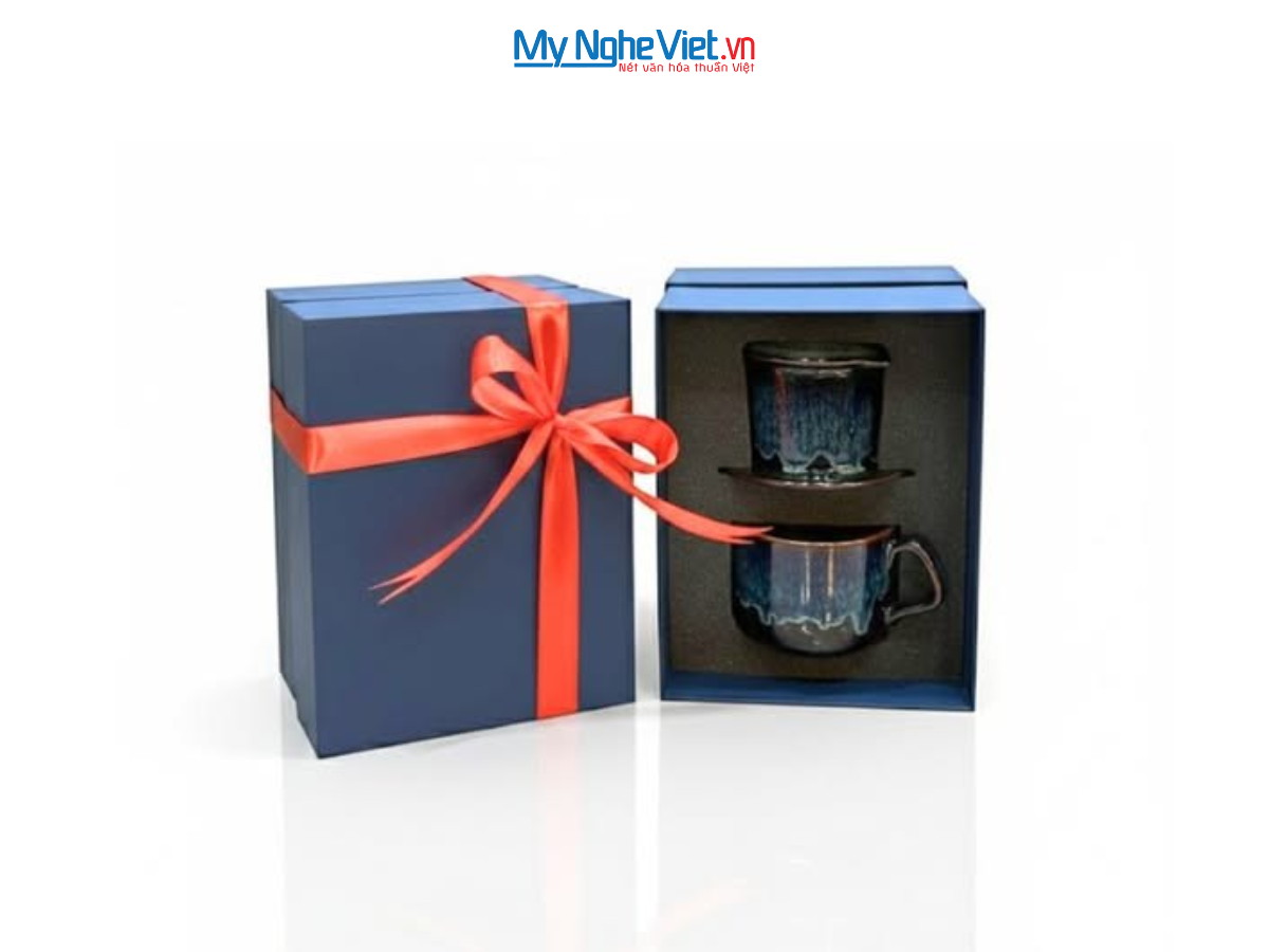 Set quà tặng gốm sứ - Quà tặng doanh nghiệp - Phin cà phê thấp men hỏa biến CBGHN001-2