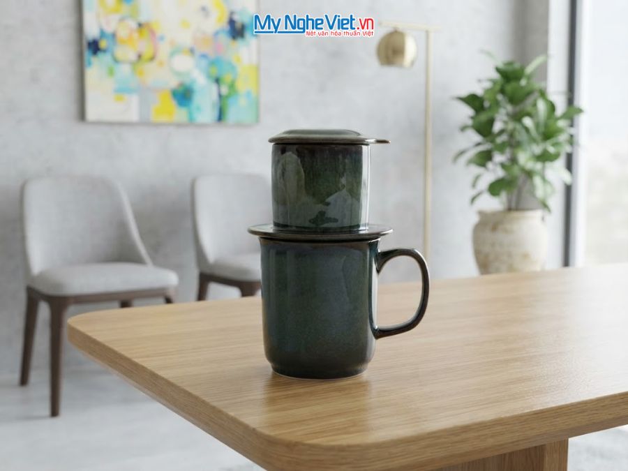 Set Quà Tặng Phin Cà Phê Men Hỏa Biến Màu Xanh Rêu & Cà Phê Rang Xay Orilam Coffee