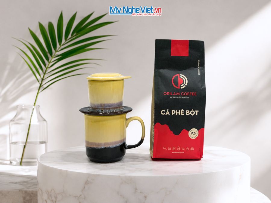 Set Quà Tặng Phin Cà Phê Men Hỏa Biến Màu Vàng & Cà Phê Rang Xay Orilam Coffee