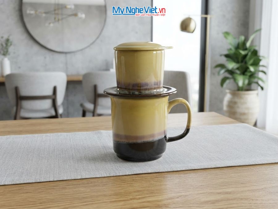 Set Quà Tặng Phin Cà Phê Men Hỏa Biến Màu Vàng & Cà Phê Rang Xay Orilam Coffee