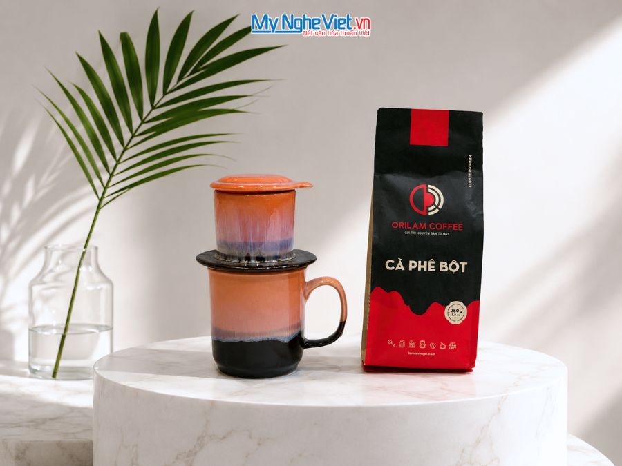 Set Quà Tặng Phin Cà Phê Men Hỏa Biến Màu Cam & Cà Phê Rang Xay Orilam Coffee