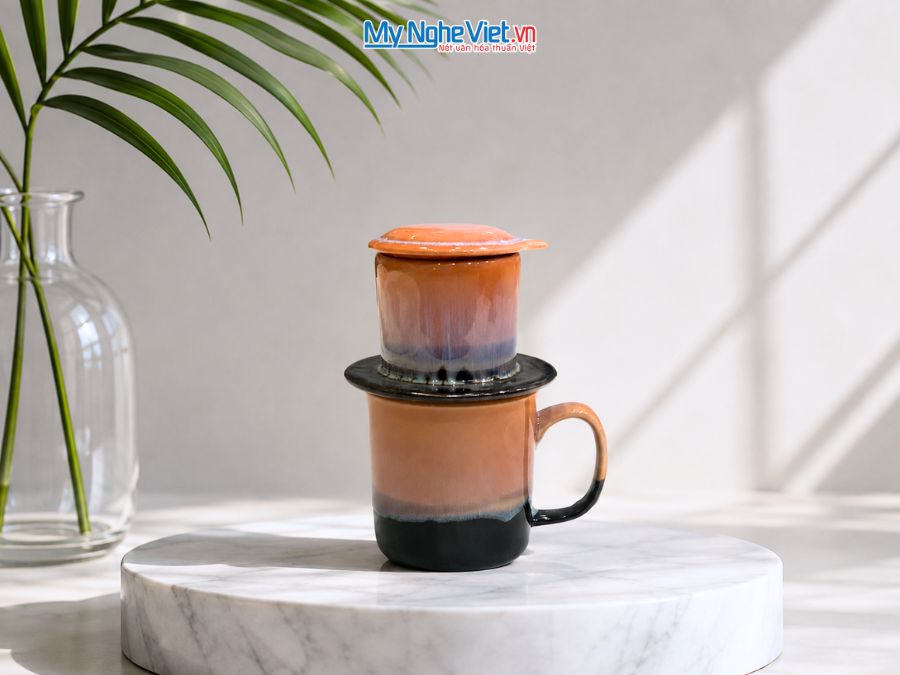 Set Quà Tặng Phin Cà Phê Men Hỏa Biến Màu Cam & Cà Phê Rang Xay Orilam Coffee