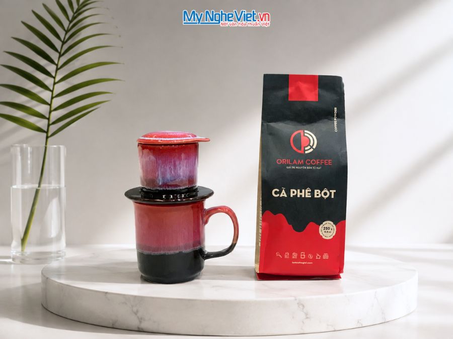Set Quà Tặng Phin Cà Phê Men Hỏa Biến Màu Hồng & Cà Phê Rang Xay Orilam Coffee