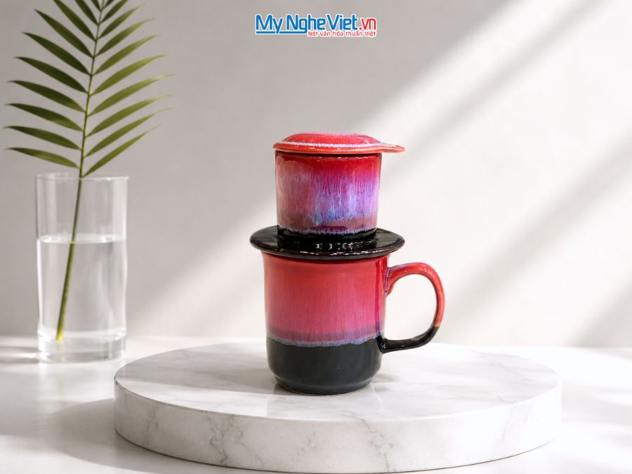 Set Quà Tặng Phin Cà Phê Men Hỏa Biến Màu Hồng & Cà Phê Rang Xay Orilam Coffee