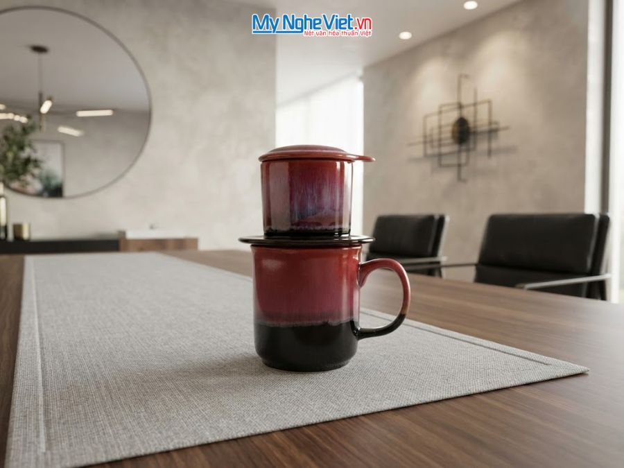 Set Quà Tặng Phin Cà Phê Men Hỏa Biến Màu Hồng & Cà Phê Rang Xay Orilam Coffee