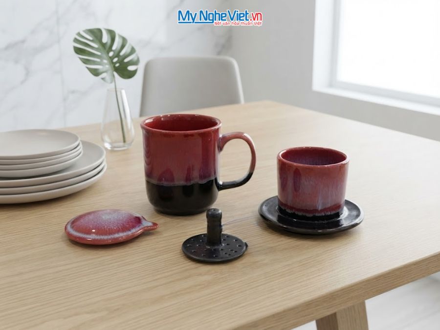 Set Quà Tặng Phin Cà Phê Men Hỏa Biến Màu Hồng & Cà Phê Rang Xay Orilam Coffee